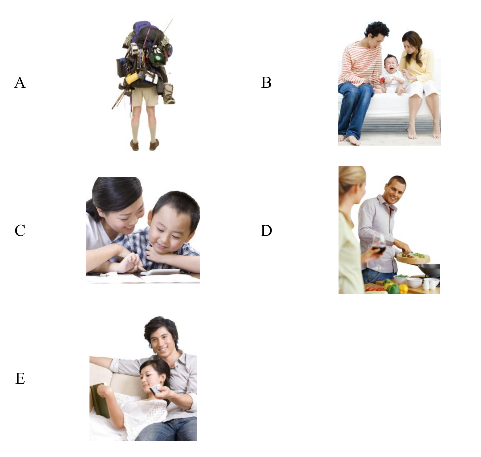 HSK 3 H31001 ตัวเลือกรูปภาพ A-E สำหรับข้อ 6-10