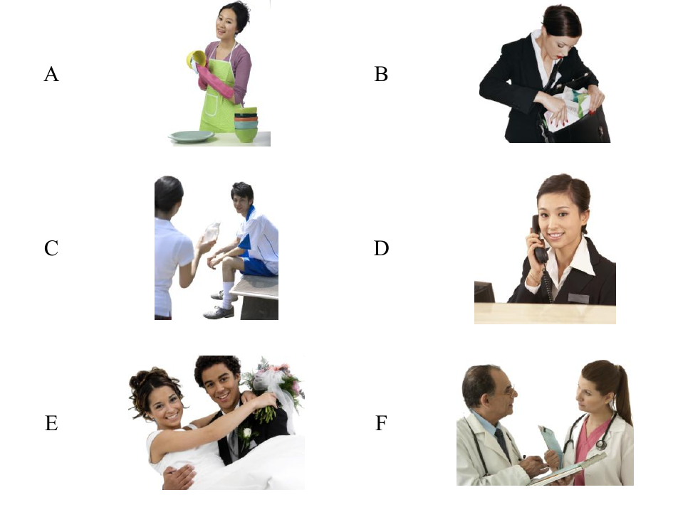 HSK 3 H31002 ตัวเลือกรูปภาพ A-F สำหรับข้อ 1-5