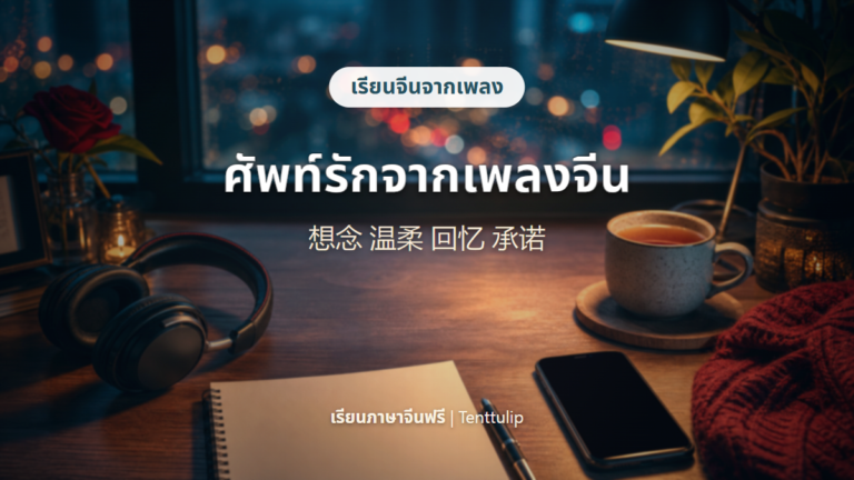 ปกบทความศัพท์จีนจากเพลงรัก 想念 温柔 回忆 承诺 ใช้ในประโยคยังไง