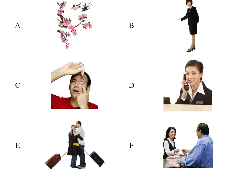 HSK 3 H31003 ตัวเลือกรูปภาพ A-F สำหรับข้อ 1-5