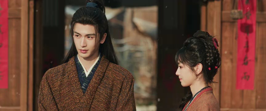จางหลิงเฮ่อและเถียนซีเวยในฉากจากซีรีส์ล่าหยก Pursuit of Jade