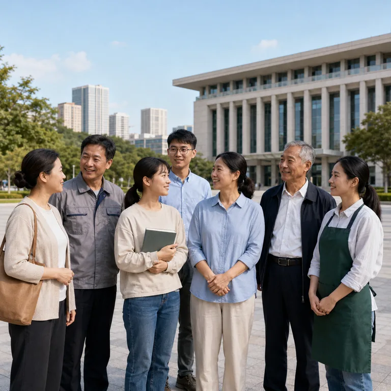 ภาพประกอบคำศัพท์จีน 国家 ประชาชนและอาคารสาธารณะที่สื่อถึงประเทศ