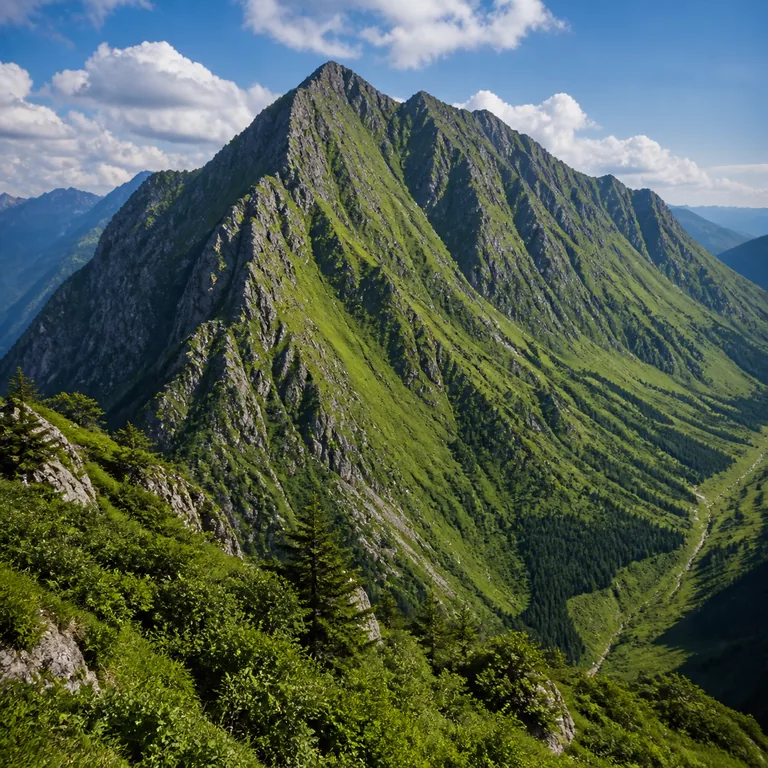 ภาพประกอบคำศัพท์จีน 山 ภูเขาสีเขียวเหนือหุบเขา