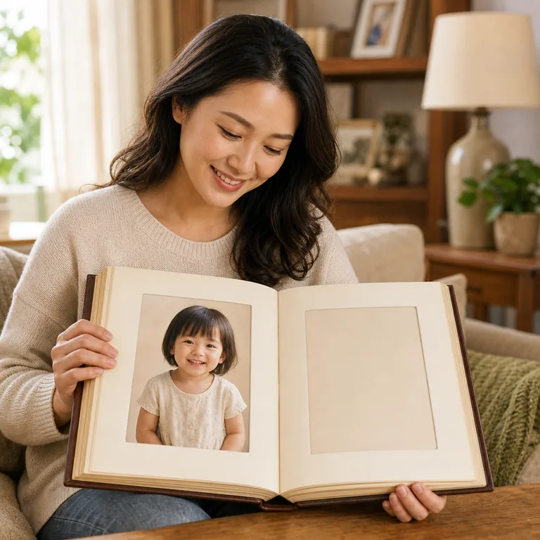 ภาพประกอบคำศัพท์จีน 从小 ผู้ใหญ่เปิดอัลบั้มภาพวัยเด็กของตนเอง
