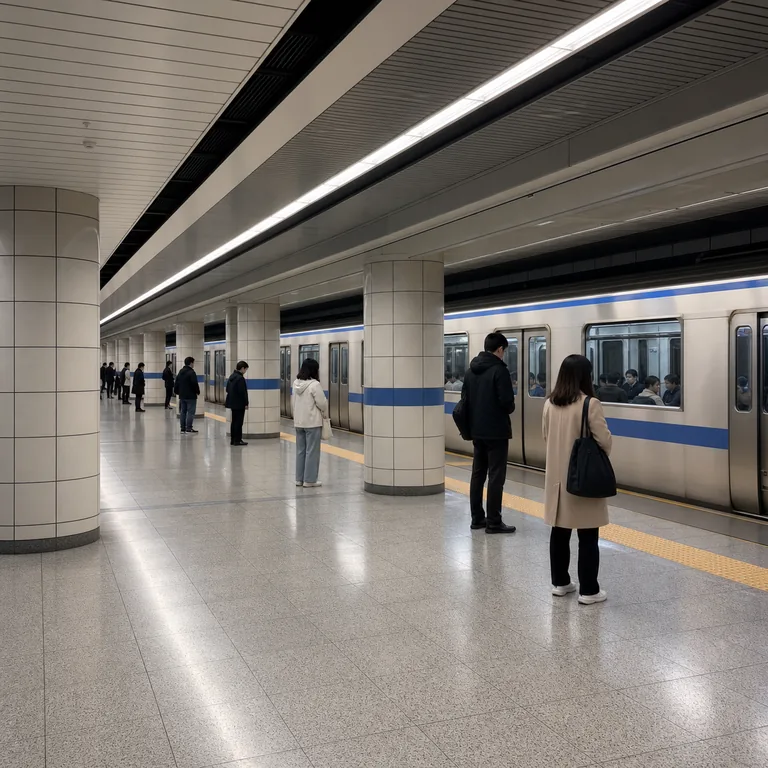 ภาพคำศัพท์จีน 地铁站 แสดงสถานีรถไฟใต้ดินและผู้โดยสารรอรถ