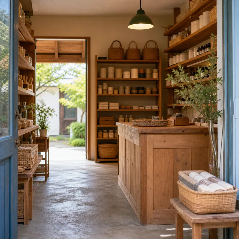 ภาพคำศัพท์จีน 店 แสดงร้านค้าขนาดเล็กที่มีชั้นวางสินค้าและเคาน์เตอร์