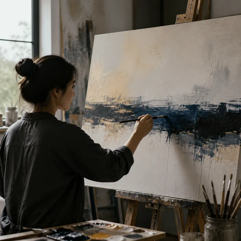 ภาพคำศัพท์จีน 接着 แสดงศิลปินกำลังวาดภาพต่อจากรอยพู่กันเดิม