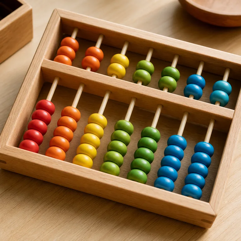 ภาพคำศัพท์จีน 数字 แสดงลูกคิดไม้สีสันต่าง ๆ สำหรับการคำนวณ