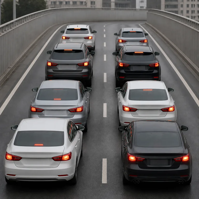 ภาพประกอบคำศัพท์จีน 堵车 รถแปดคันหยุดต่อกันในถนนสองเลน