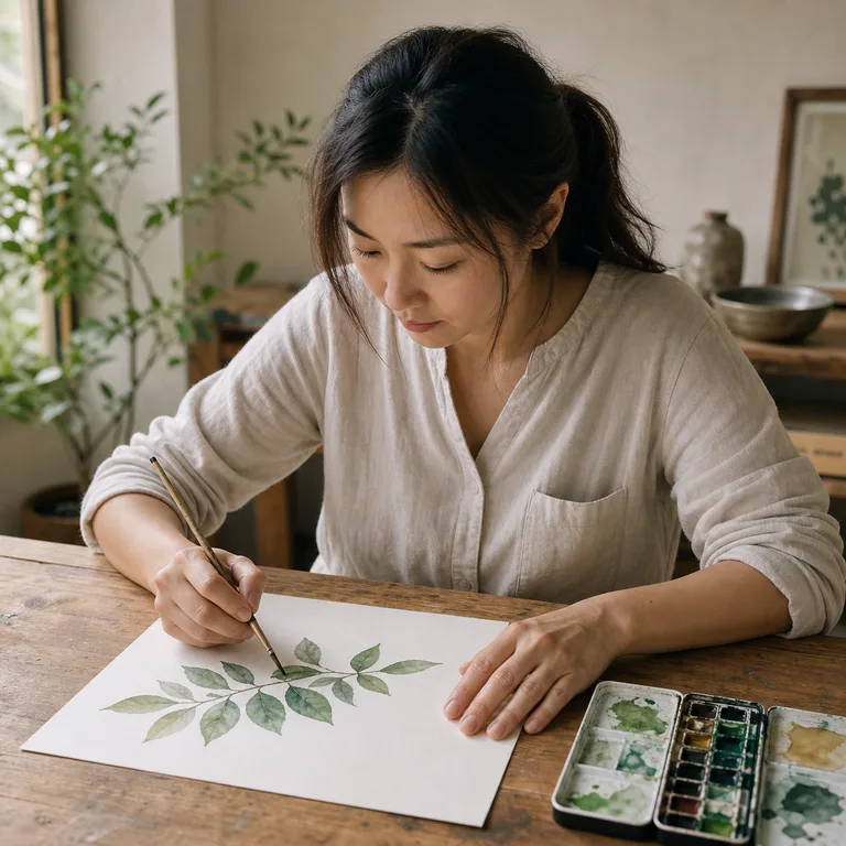 ผู้หญิงจดจ่อกับการวาดภาพสีน้ำ สื่อความตั้งใจและความทุ่มเทของคำว่า 投入