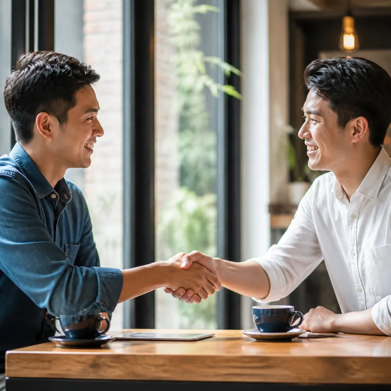 ภาพเพื่อนจับมือกันด้วยความไว้ใจ สื่อความหมาย 相信 ว่าเชื่อ