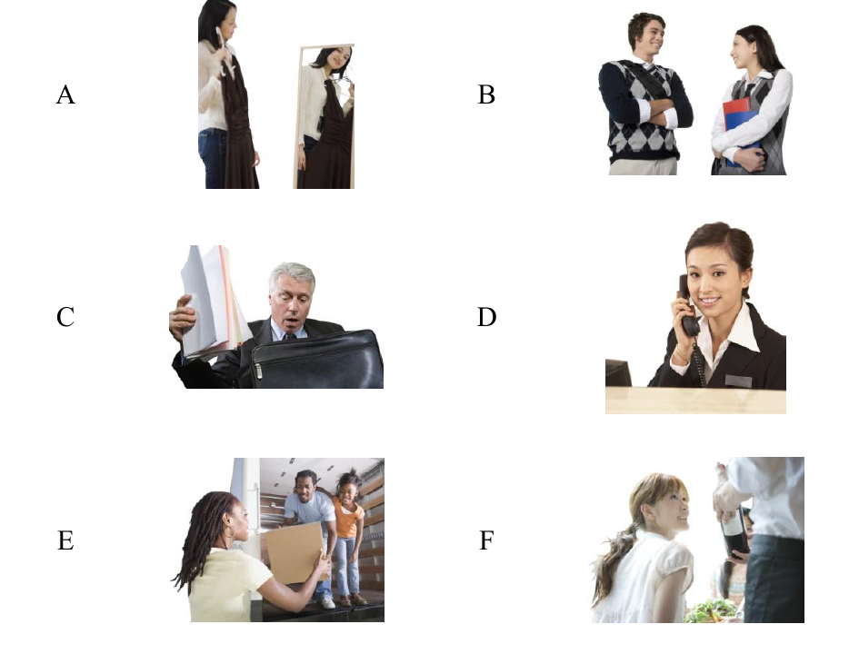 HSK 3 H31006 ตัวเลือกรูปภาพ A-F สำหรับข้อ 1-5