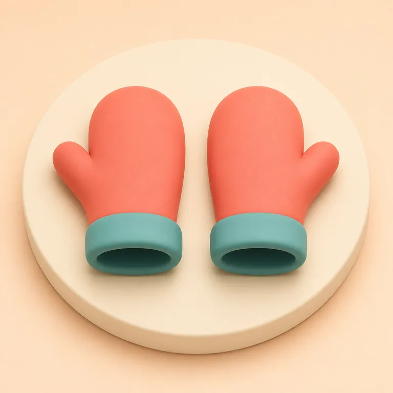 ถุงมือแบบ mitten หนึ่งคู่วางเคียงกัน ภาพช่วยจำคำว่า 手套