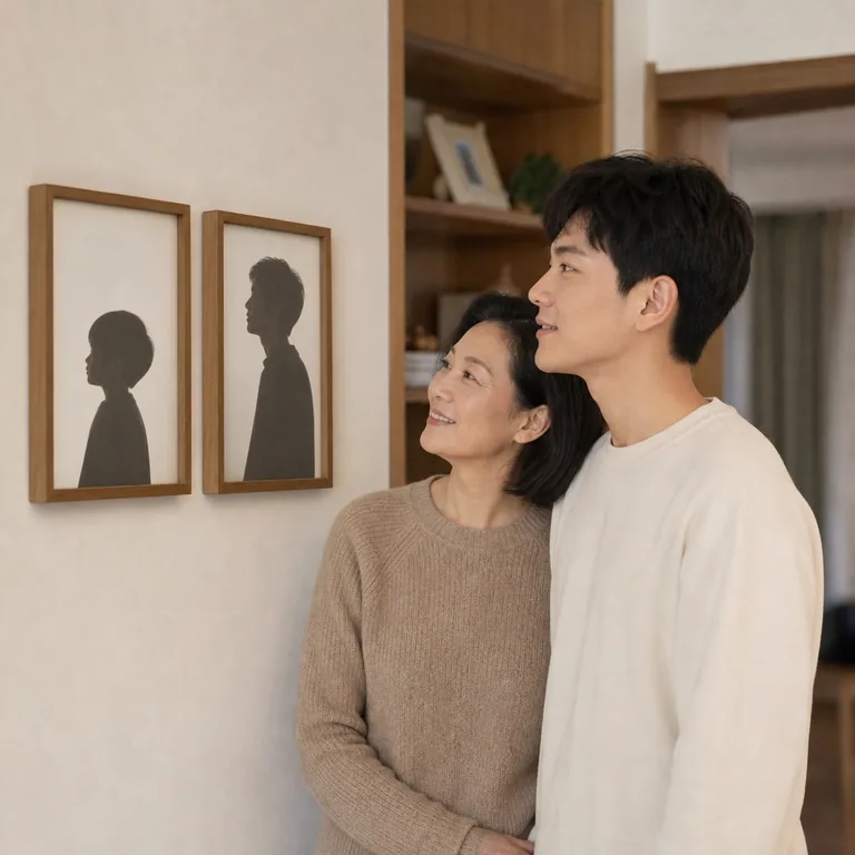 แม่กับลูกชายวัยผู้ใหญ่มองภาพเงาตั้งแต่วัยเด็กจนโต สื่อความหมายของ 长大