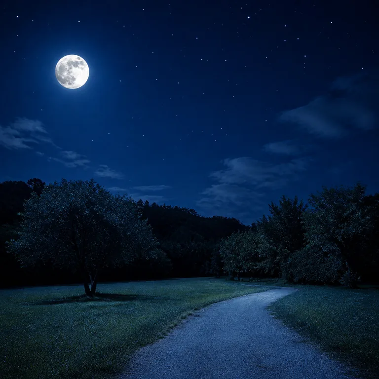 ภาพท้องฟ้ายามคืนมีดวงจันทร์ สื่อความหมาย 夜 ว่ากลางคืน