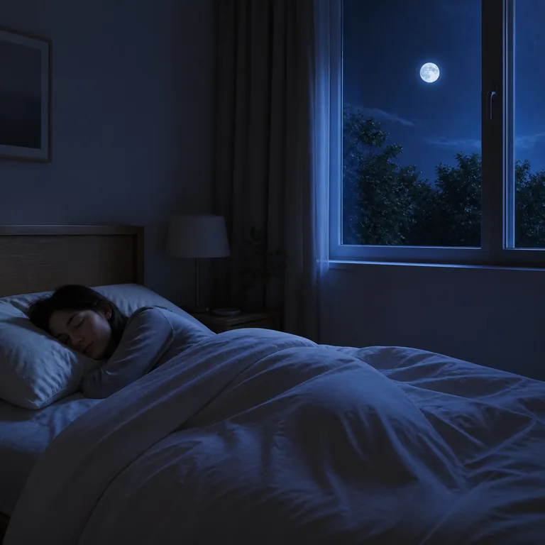 ภาพคนหลับในห้องนอนยามคืน สื่อความหมาย 夜里 ว่าตอนกลางคืน