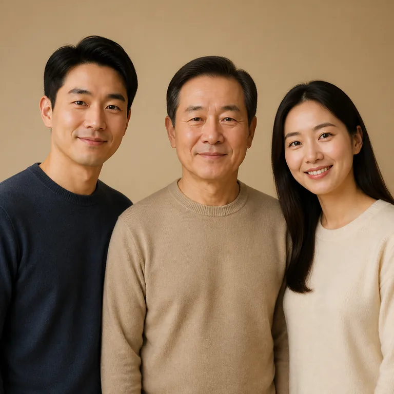 ผู้ปกครองยืนกับบุตรชายและบุตรสาววัยผู้ใหญ่ สื่อ 子女 ว่าลูกหรือบุตรธิดาของบุคคลและครอบครัว