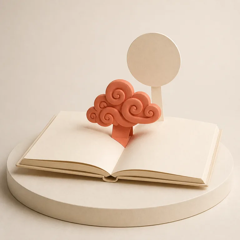 หนังสือป๊อปอัปเปล่ากับเมฆลายก้นหอยและดวงฟ้า ตัวช่วยจำคำว่า 神话