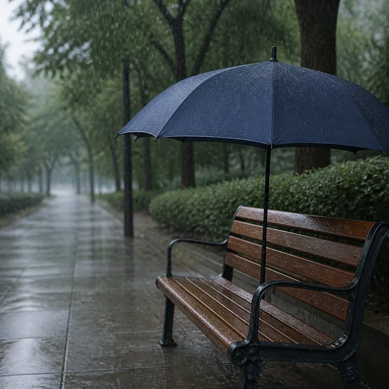ภาพฝนตกและร่มที่กางอยู่ สื่อความหมาย 因为 ว่าเพราะว่า