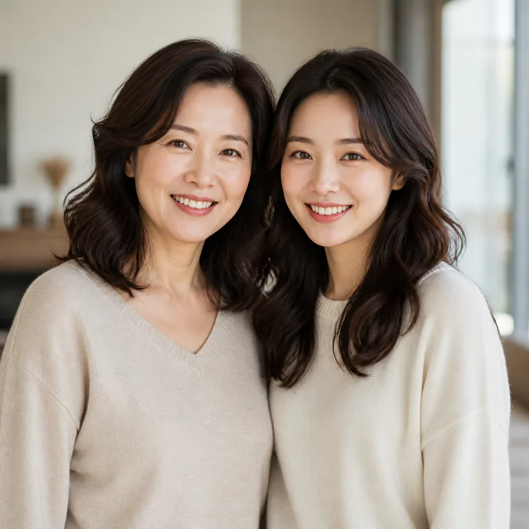 ภาพแม่และลูกสาวหน้าตาคล้ายกัน สื่อความหมาย 像 ว่าคล้าย