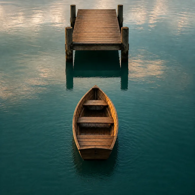 เรือไม้ลำเล็กอยู่ใกล้ท่าเรือโดยยังมีช่องน้ำคั่นและหัวเรือหันเข้าหาท่า สื่อความหมายของ 接近