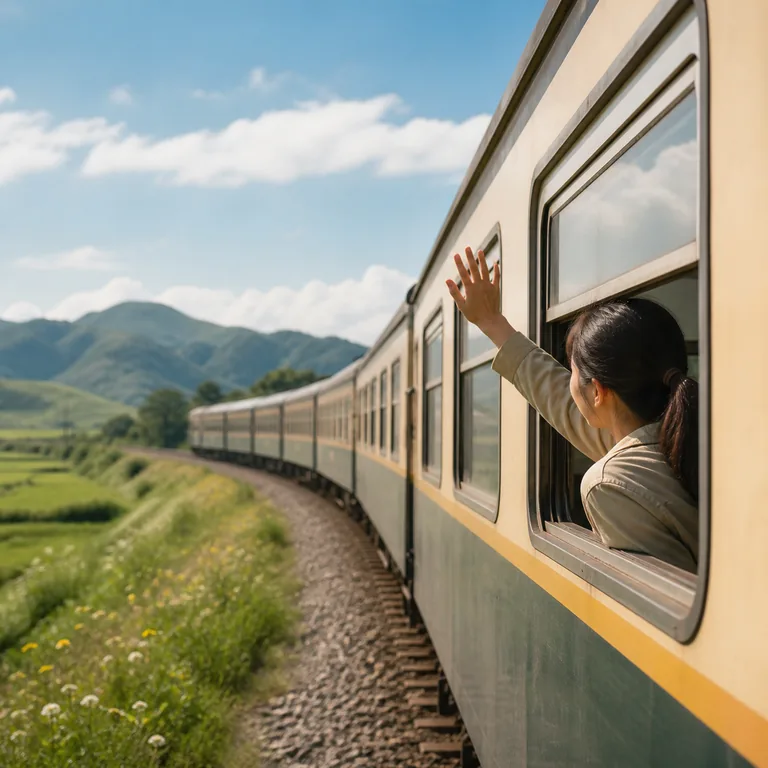 ภาพผู้โดยสารโบกมือจากรถไฟที่เดินทางอย่างปลอดภัย สื่อความหมาย 一路平安 ว่าขอให้เดินทางปลอดภัย