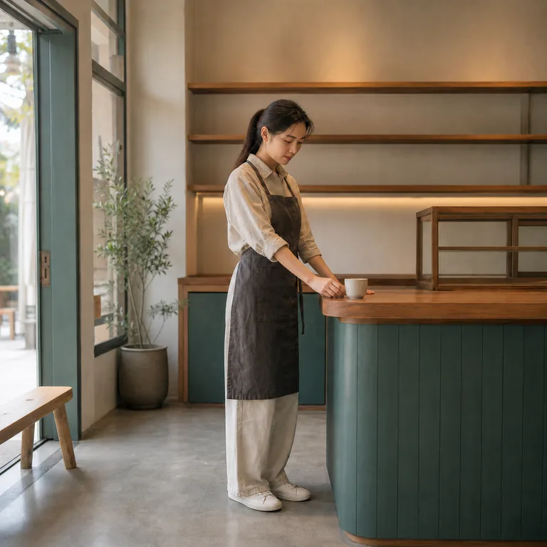 เจ้าของร้านหนึ่งคนเตรียมและดูแลร้านกาแฟอย่างเป็นระเบียบ สื่อความหมายของ 经营