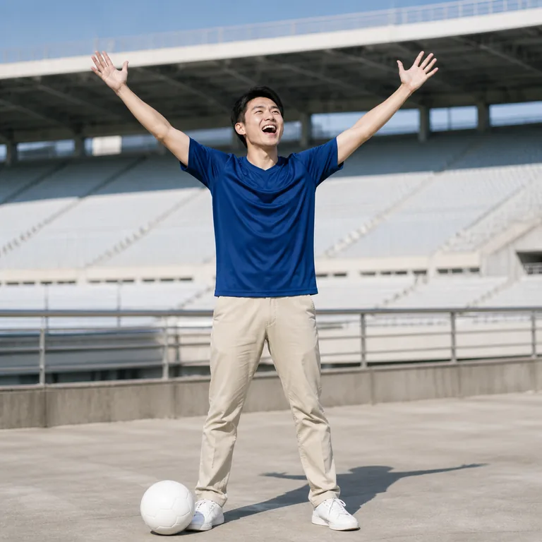 แฟนฟุตบอลหนึ่งคนยกแขนเชียร์ข้างลูกฟุตบอล สื่อความหมายของ 球迷