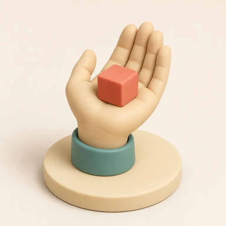 มือหนึ่งข้างถือวัตถุทรงลูกบาศก์ ภาพช่วยจำคำว่า 手里