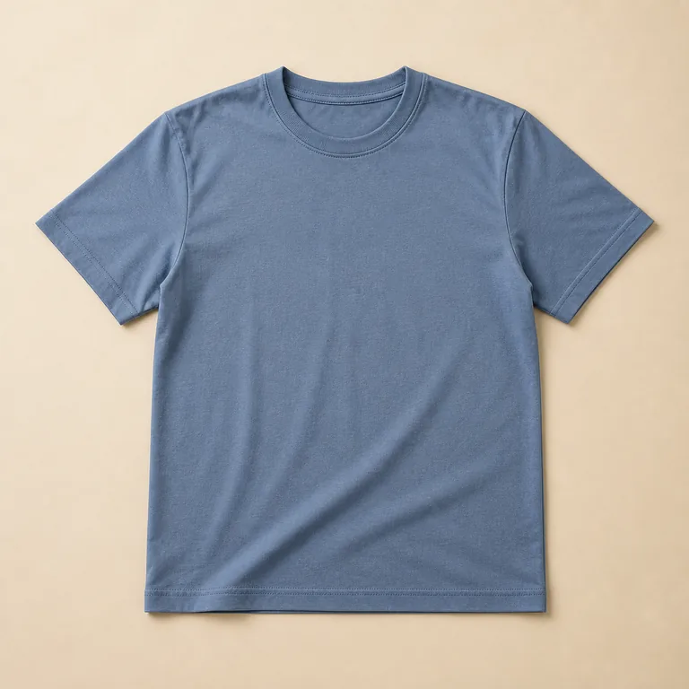 เสื้อยืดแขนสั้นสีฟ้าเทาหนึ่งตัวแบบไม่มีลวดลาย สื่อความหมายของ 上衣