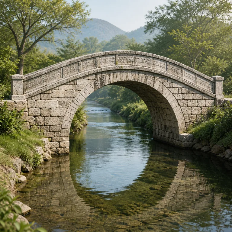 สะพานหินโค้งหนึ่งแห่งทอดข้ามธารน้ำ สื่อความหมายของ 桥