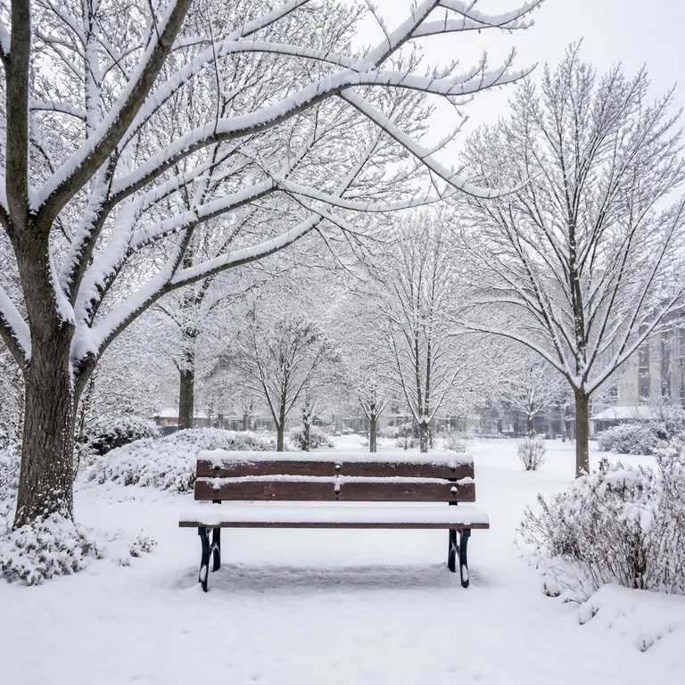 ภาพสวนที่ปกคลุมด้วยหิมะ สื่อความหมาย 雪 ว่าหิมะ