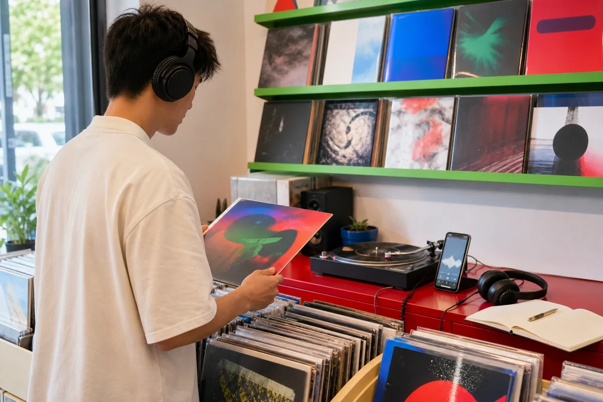 ผู้ฟังเลือกเพลงจีนใหม่ในร้านแผ่นเสียง