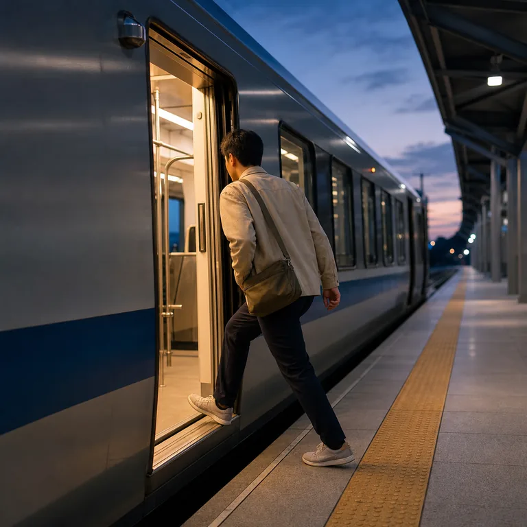ผู้โดยสารขึ้นรถไฟขบวนสุดท้ายได้ทันอย่างหวุดหวิด สื่อความหมายหลักของ 幸运 ว่าโชคดี