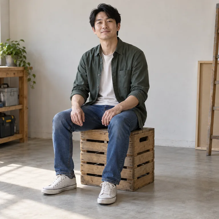 ชายใช้ลังไม้เป็นที่นั่งชั่วคราว สื่อความหมายของ 作为