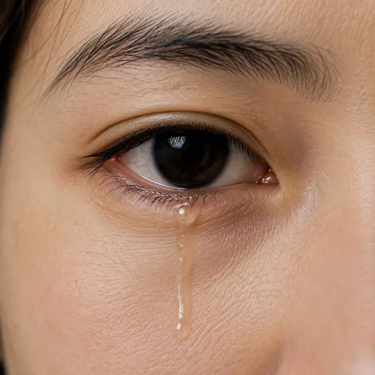 น้ำตาหนึ่งสายไหลจากดวงตา สื่อถึง 眼泪