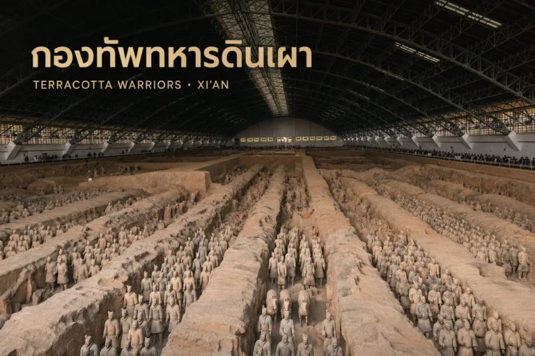 ภาพปกกองทัพทหารดินเผาจิ๋นซีฮ่องเต้ พร้อมชื่อภาษาไทยเหนือภาพหลุมหมายเลข 1