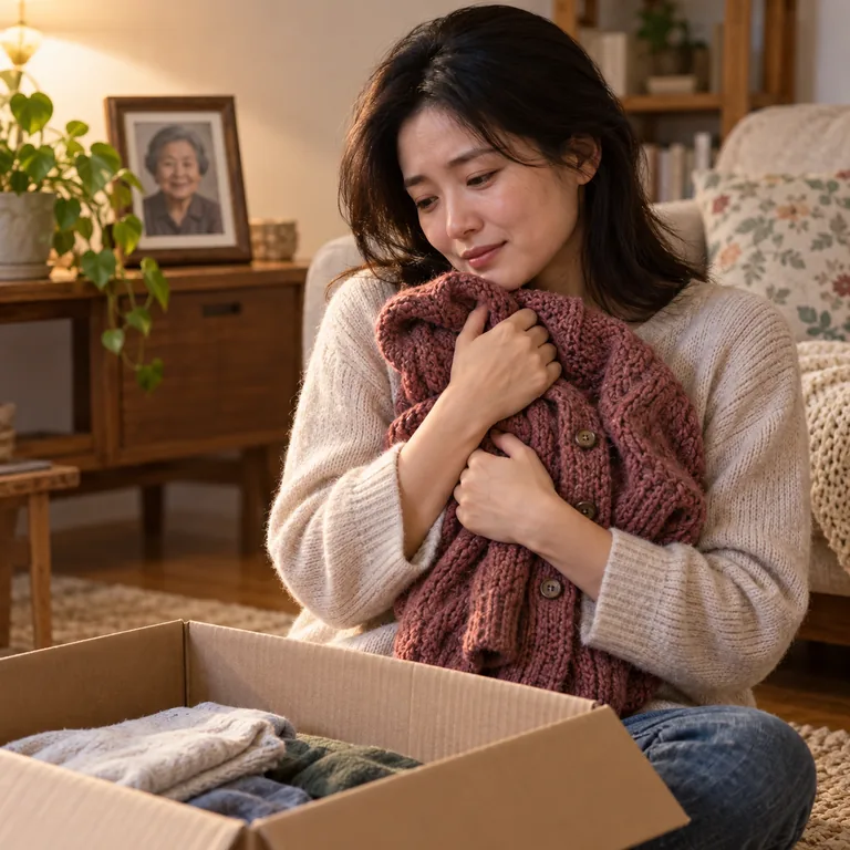 คนกอดของที่ระลึกไว้แน่นลังเลที่จะวางลงในกล่องบริจาค