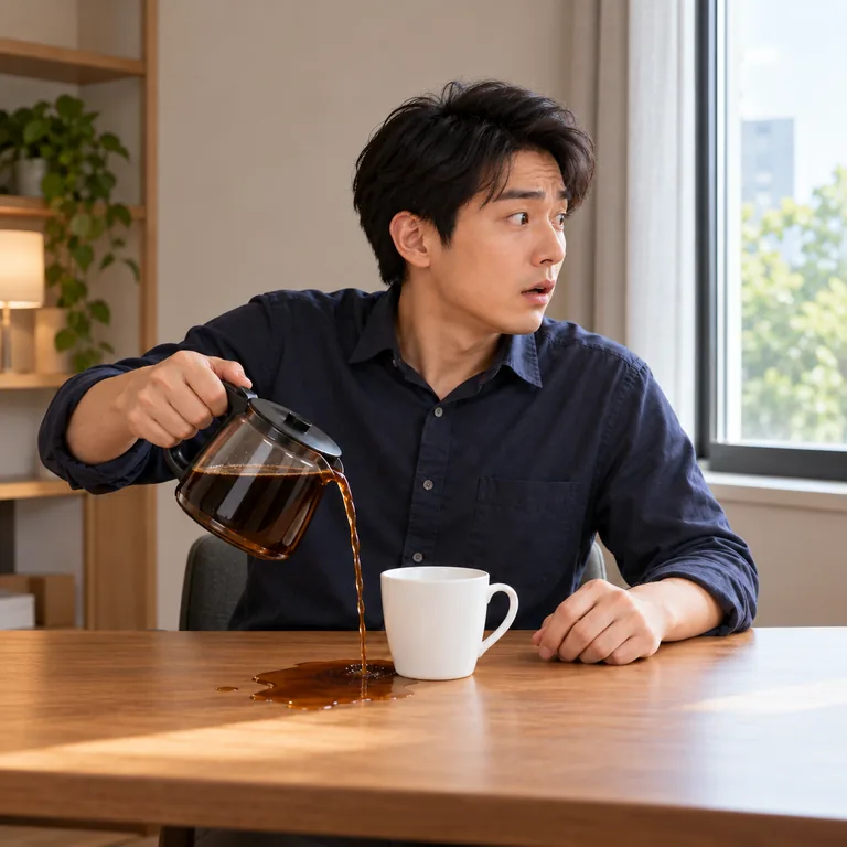 คนเผลอรินกาแฟพลาดนอกถ้วยขณะเสียสมาธิ