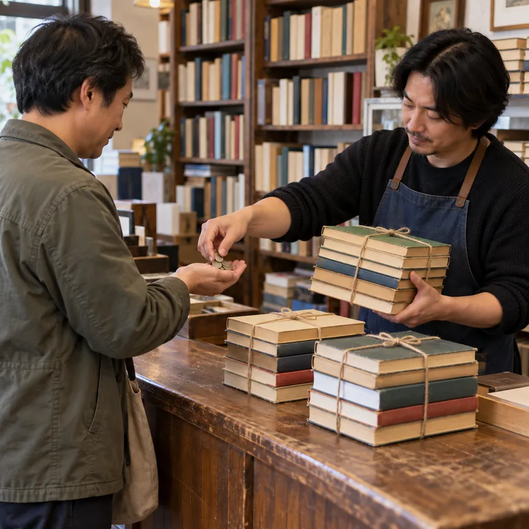 ผู้รับซื้อหนังสือเก่ารับหนังสือหลายกองพร้อมจ่ายเงินให้เจ้าของเดิม