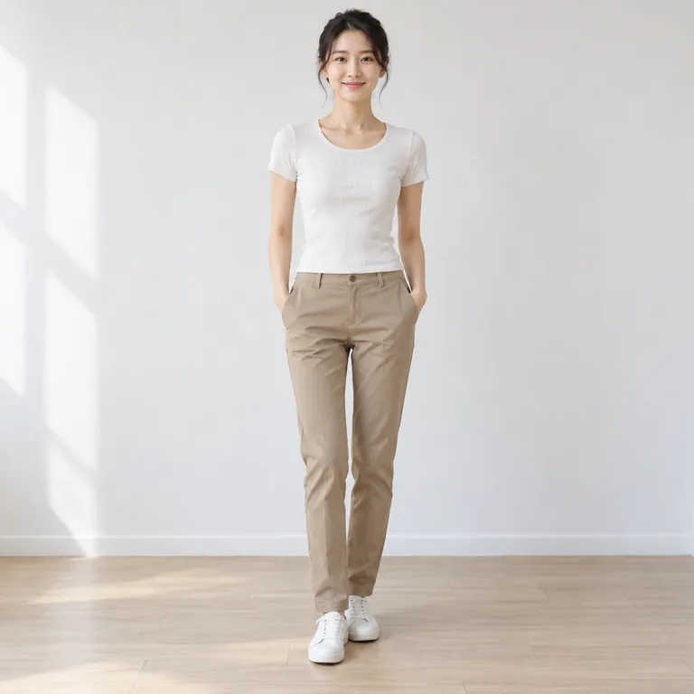 ผู้ใหญ่รูปร่างผอมยืนในเสื้อผ้าธรรมดา